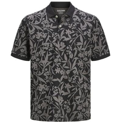 JACK & JONES Jjjeff Monochrome AOP Polo Ss, svart, S JACK & JONES Jjjeff Monochrome AOP Polo Ss, svart, S