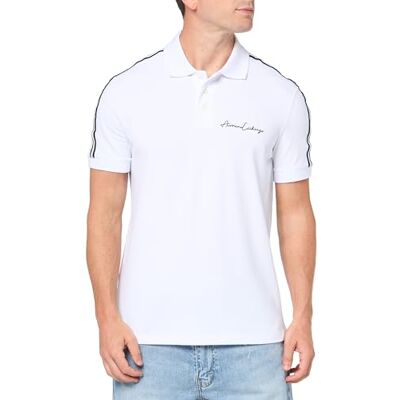 Giorgio Armani Regular fit stretch bomull signature logo pikétröja, Vit, L Giorgio Armani Regular fit stretch bomull signature logo pikétröja, Vit, L