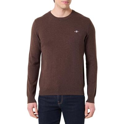 GANT Classic bomull C-hals, Brun melerad, L GANT Classic bomull C-hals, Brun melerad, L