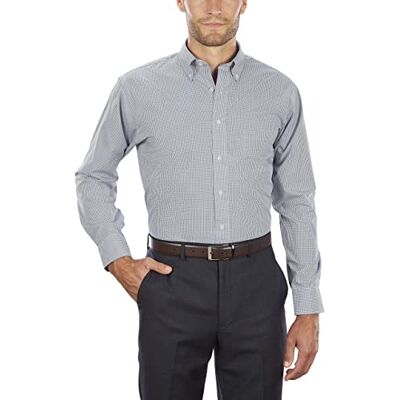 Van Heusen Herr normal passform Gingham button down krage klänning skjorta, Svart, XXL Van Heusen Herr normal passform Gingham button down krage klänning skjorta, Svart, XXL