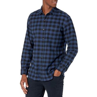 Amazon Essentials Men's Långärmad flanellskjorta (finns i Big & Tall), Svart Blå Buffalorutigt, S Amazon Essentials Men's Långärmad flanellskjorta (finns i Big & Tall), Svart Blå Buffalorutigt, S