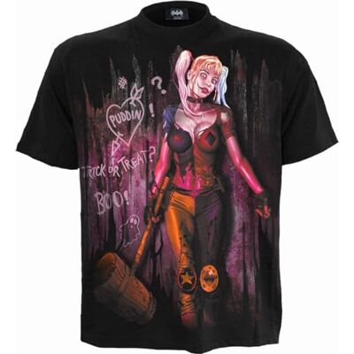 DC Comics Harley Quinn Trick Or Treat T-shirt med tryck på framsidan svart, svart, L DC Comics Harley Quinn Trick Or Treat T-shirt med tryck på framsidan svart, svart, L