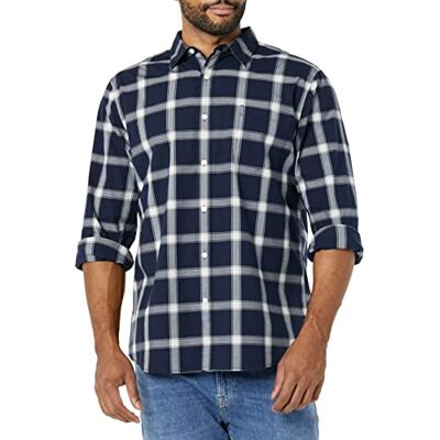 Amazon Essentials Herr långärmad smal passform stretch poplin skjorta, marinblå vit buffel pläd, X-Small Amazon Essentials Herr långärmad smal passform stretch poplin skjorta, marinblå vit buffel pläd, X-Small