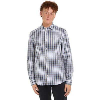 Tommy Jeans Tommy Hilfiger herr TJM Reg Poplin rutig skjorta L/S, Vit rutig, S Tommy Jeans Tommy Hilfiger herr TJM Reg Poplin rutig skjorta L/S, Vit rutig, S