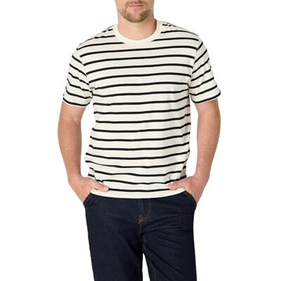 Amazon Essentials T-shirt för män avslappnad passform, Äggskal vit svart marin rand, XL Amazon Essentials T-shirt för män avslappnad passform, Äggskal vit svart marin rand, XL