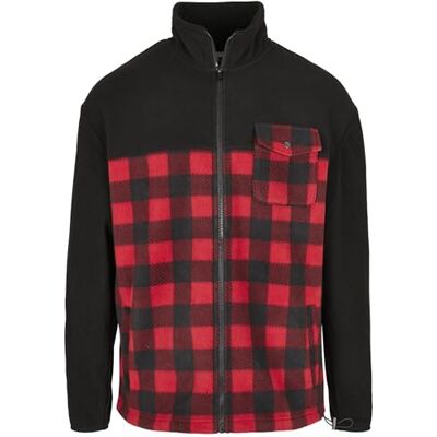 Urban Classics Herr mönstrade polar fleece spår jacka jackor, Svart/rödkontroll, S Urban Classics Herr mönstrade polar fleece spår jacka jackor, Svart/rödkontroll, S