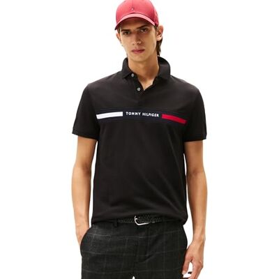 Tommy Hilfiger Kortärmad pikétröja för män, Svart, M Tommy Hilfiger Kortärmad pikétröja för män, Svart, M