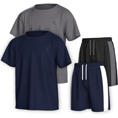 Essenclo Pojkar Kläder Set Tagless Loose Athletic Performance Crew Neck T-shirt och korta kläder Storlek 3-16 (4 delar), Set-3, 15-16 Essenclo Pojkar Kläder Set Tagless Loose Athletic Performance Crew Neck T-shirt och korta kläder Storlek 3-16 (4 delar), Set-3, 15-16