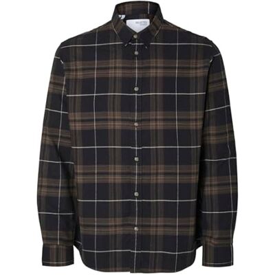 SELECTED HOMME SELETED HOMME Herr Slhslimowen-flanellskjorta Ls Noos skjorta, Svart/kontroll: morel, L SELECTED HOMME SELETED HOMME Herr Slhslimowen-flanellskjorta Ls Noos skjorta, Svart/kontroll: morel, L