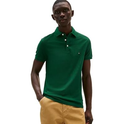 Tommy Hilfiger kortärmade pikétröjor för män i smal passform med stretch och ekologisk pikébomull, prydnadsgrön, XL, Prydnadsgrön, XL Tommy Hilfiger kortärmade pikétröjor för män i smal passform med stretch och ekologisk pikébomull, prydnadsgrön, XL, Prydnadsgrön, XL