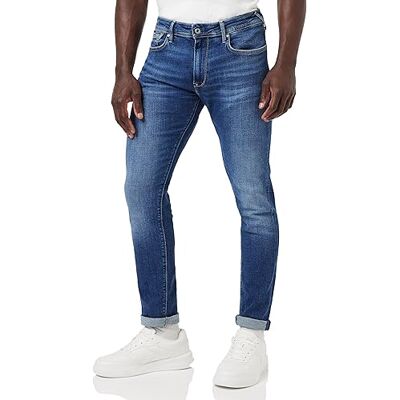 Pepe Jeans London Herr Stanley Tapered Jeans, Regular Rise Powerflex Stretch Denim, Medium Blue Used Wash Pepe Jeans London Herr Stanley Tapered Jeans, Regular Rise Powerflex Stretch Denim, Medium Blue Used Wash