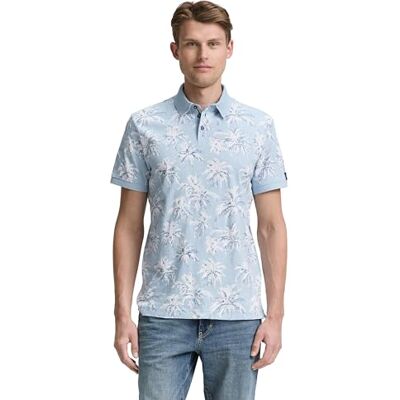 TOM TAILOR pikétröja för män, 37973 – Powder Blue Stripe Palm Design, XS TOM TAILOR pikétröja för män, 37973 – Powder Blue Stripe Palm Design, XS