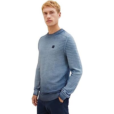 TOM TAILOR Stickad tröja för män tvättad look av bomull, 10668-sky Captain Blue, S TOM TAILOR Stickad tröja för män tvättad look av bomull, 10668-sky Captain Blue, S