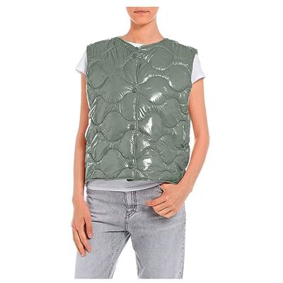 Replay damväst med knappslå, Sage Green 926, M Replay damväst med knappslå, Sage Green 926, M
