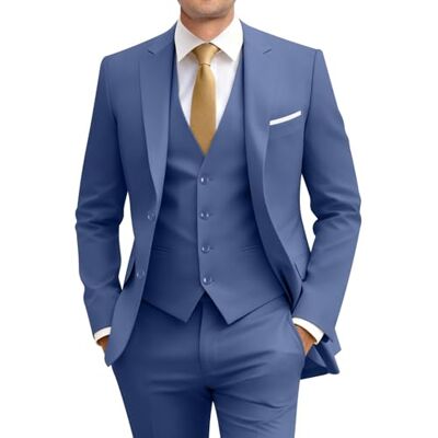 Amyox Herrkostym, smal passform, 3-delad kostym, två knappar, business, bröllopskostym, kostymset med jacka, väst, byxor och slips Amyox Herrkostym, smal passform, 3-delad kostym, två knappar, business, bröllopskostym, kostymset med jacka, väst, byxor och slips