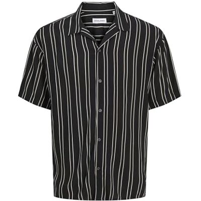 JACK & JONES JJEJEFF randig resort skjorta SS SN, svart, L JACK & JONES JJEJEFF randig resort skjorta SS SN, svart, L