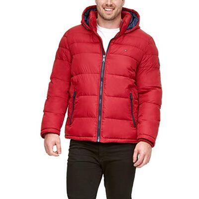 Tommy Hilfiger herr klassisk pufferjacka med huva (standard och stor och lång) dun alternativ ytterkläder rock, Midnatt/vit/röd, XXL tall Tommy Hilfiger herr klassisk pufferjacka med huva (standard och stor och lång) dun alternativ ytterkläder rock, Midnatt/vit/röd, XXL tall