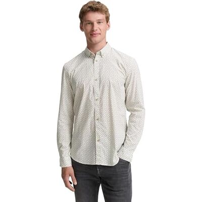 TOM TAILOR Denim herrskjorta, 38379 – vit grön mini paisley-tryck, XXL TOM TAILOR Denim herrskjorta, 38379 – vit grön mini paisley-tryck, XXL