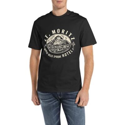Replay T-shirt för män avslappnad passform av bomull, 098 svart, XL Replay T-shirt för män avslappnad passform av bomull, 098 svart, XL