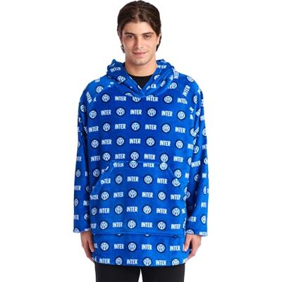 Inter Blå huvtröja med huva Poncho Gigantisk bärbar filt, Pullover-filt, Super bekväm, jätte framficka. Svart med officiell produktlogotyp Inter Blå huvtröja med huva Poncho Gigantisk bärbar filt, Pullover-filt, Super bekväm, jätte framficka. Svart med officiell produktlogotyp