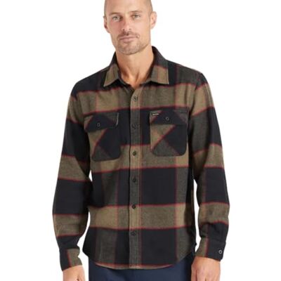 BRIXTON Bowery L/S flanellskjorta med button-down-krage för män, Grå ljung/kol, XL BRIXTON Bowery L/S flanellskjorta med button-down-krage för män, Grå ljung/kol, XL