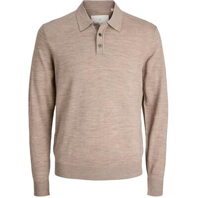 JACK & JONES Jprccmerino stickad pikétröja Sn, Greige, S JACK & JONES Jprccmerino stickad pikétröja Sn, Greige, S