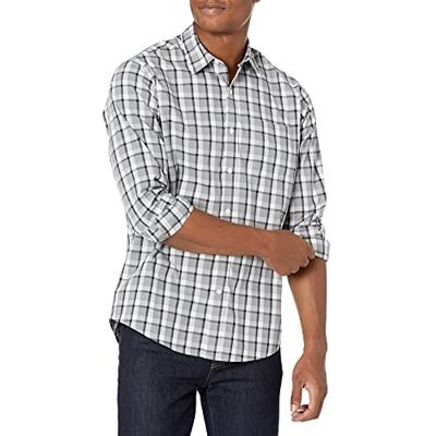 Amazon Essentials Men's Långärmad ledig poplinskjorta med normal passform, Grå Rutig, XXL Amazon Essentials Men's Långärmad ledig poplinskjorta med normal passform, Grå Rutig, XXL