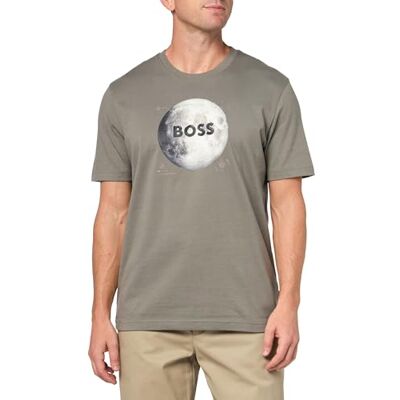 Boss Moon Logo bomull T-shirt för män (1-pack), Fossil Grey, XXL Boss Moon Logo bomull T-shirt för män (1-pack), Fossil Grey, XXL