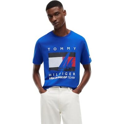 Tommy Hilfiger herr US SAILGP grafisk T-tröja MW0MW44691 S/S t-shirt, blå, L Tommy Hilfiger herr US SAILGP grafisk T-tröja MW0MW44691 S/S t-shirt, blå, L