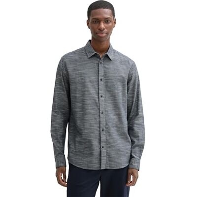 TOM TAILOR herrskjorta regular fit bomull, 36699 – marinblå horisontell struktur, M TOM TAILOR herrskjorta regular fit bomull, 36699 – marinblå horisontell struktur, M