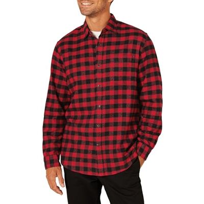 Amazon Essentials Men's Långärmad flanellskjorta (finns i Big & Tall), Svart Röd Buffalorutigt, XL Amazon Essentials Men's Långärmad flanellskjorta (finns i Big & Tall), Svart Röd Buffalorutigt, XL