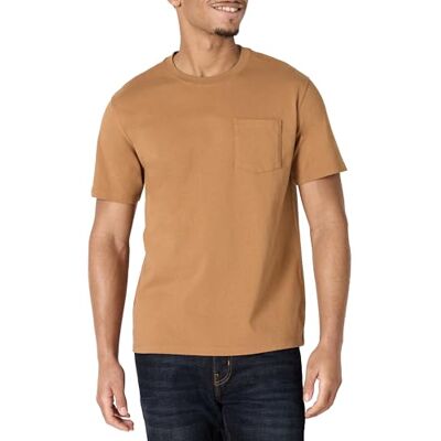 Amazon Essentials mäns t-shirt med avslappnad passform tungvikt bomull ficka, Mörk solbränna, L Amazon Essentials mäns t-shirt med avslappnad passform tungvikt bomull ficka, Mörk solbränna, L