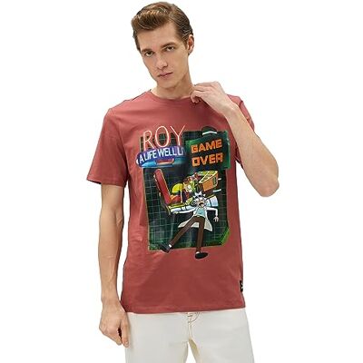 Koton herr Rick and Morty licensierad T-shirt med tryck, Ljusbrun (502), L Koton herr Rick and Morty licensierad T-shirt med tryck, Ljusbrun (502), L