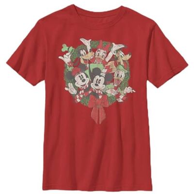 Disney Pojkar Musse Friends Wreath T-shirt, röd, M Disney Pojkar Musse Friends Wreath T-shirt, röd, M