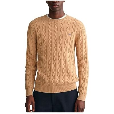 GANT Bomull Cable C-Neck Tröja för män, Khaki Mel, XXL GANT Bomull Cable C-Neck Tröja för män, Khaki Mel, XXL