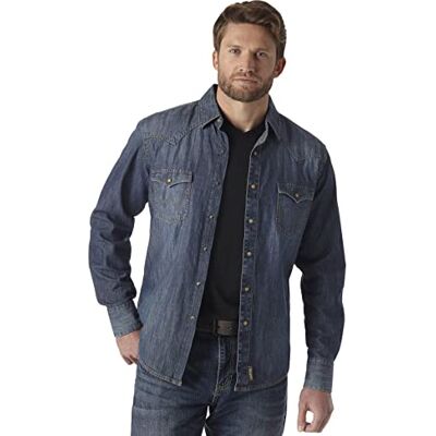 Wrangler herr retro två fickor långärmad snap-skjorta, Blå denim, 3X (tall) Wrangler herr retro två fickor långärmad snap-skjorta, Blå denim, 3X (tall)