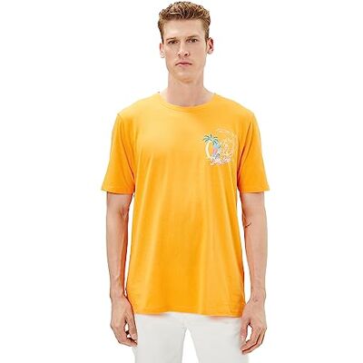 Koton Herr tryckt sommartema rund hals slogan detalj bomull t-shirt, Orange (224), M Koton Herr tryckt sommartema rund hals slogan detalj bomull t-shirt, Orange (224), M