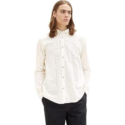 TOM TAILOR Denim Herr Skjorta 1034918, 31384 White Smiley Print, XXL TOM TAILOR Denim Herr Skjorta 1034918, 31384 White Smiley Print, XXL