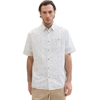 TOM TAILOR herrskjorta, 34729 – Vit Outline Palmblad design, M TOM TAILOR herrskjorta, 34729 – Vit Outline Palmblad design, M