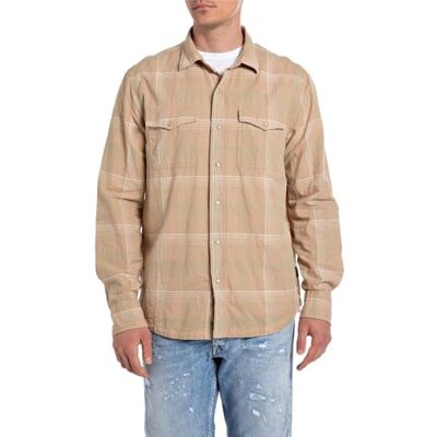 Replay herrskjorta, 010 Lt brun/beige/ljust grön, M Replay herrskjorta, 010 Lt brun/beige/ljust grön, M