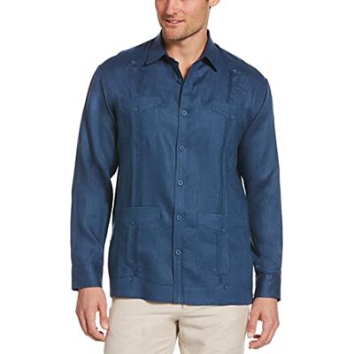 Cubavera herrskjorta med knappar, Flagga blå, 3XL Stor Lång Cubavera herrskjorta med knappar, Flagga blå, 3XL Stor Lång