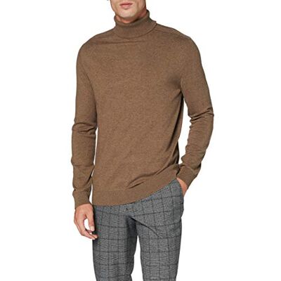 SELECTED HOMME tröja för män långärmad polotröja, Brun (Teak/Melange), S SELECTED HOMME tröja för män långärmad polotröja, Brun (Teak/Melange), S