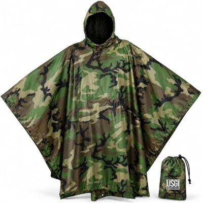 USGI Industries militär stil poncho multianvändning rippstopp kamouflage regnponcho, Skog, one size USGI Industries militär stil poncho multianvändning rippstopp kamouflage regnponcho, Skog, one size