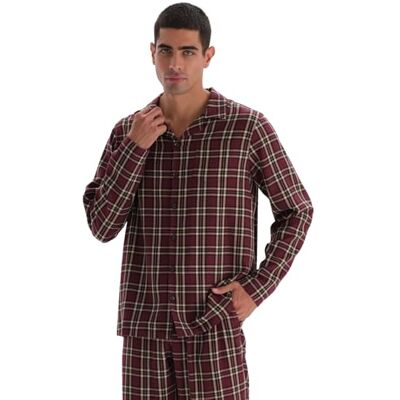 Dagi Långärmad pläd vävd skjorta för män, pyjamas topp, Mångfärgad, M Dagi Långärmad pläd vävd skjorta för män, pyjamas topp, Mångfärgad, M