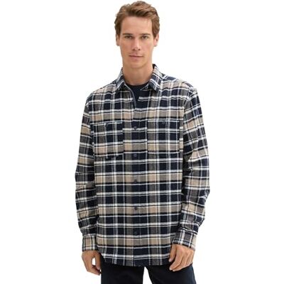 TOM TAILOR Herr Comfort Fit skjorta i rutmönster, 36637 – Navy Offwhite Brown Check, XXL TOM TAILOR Herr Comfort Fit skjorta i rutmönster, 36637 – Navy Offwhite Brown Check, XXL