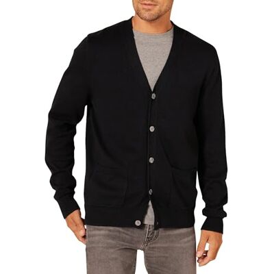 Amazon Essentials Men's Cardigan tröja i bomull, Svart, L Amazon Essentials Men's Cardigan tröja i bomull, Svart, L