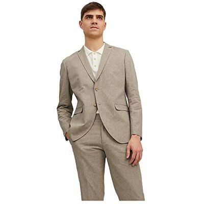 JACK & JONES Jprriviera Linen Blazer Slim Fit Sn kostymjacka för män, Beige/fit: smal passform, 52 JACK & JONES Jprriviera Linen Blazer Slim Fit Sn kostymjacka för män, Beige/fit: smal passform, 52