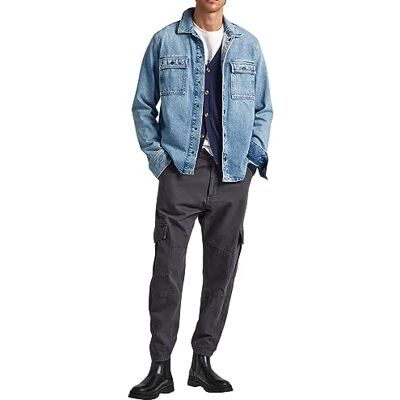 Pepe Jeans Nolan-byxor för män, Svart (tvättad svart), 33W / 32L Pepe Jeans Nolan-byxor för män, Svart (tvättad svart), 33W / 32L