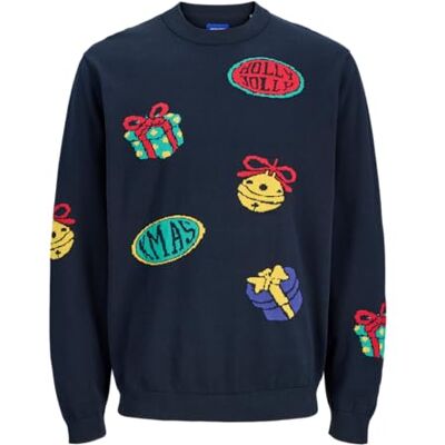 JACK & JONES Jorholiday stickad crew neck, Sky Captain, M JACK & JONES Jorholiday stickad crew neck, Sky Captain, M