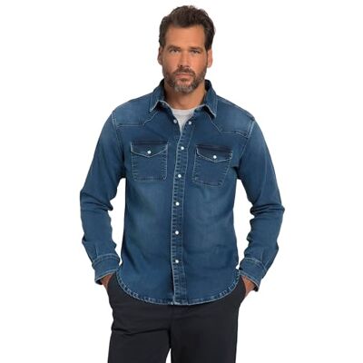 JP 1880 , män, stora storlekar, jeansskjorta, flexnamic, denim, långärmad, krage, modern basic passform, västerländsk look, Medium sten, 8XL JP 1880 , män, stora storlekar, jeansskjorta, flexnamic, denim, långärmad, krage, modern basic passform, västerländsk look, Medium sten, 8XL